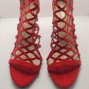 New Women's DREAM PAIRS Red Rhinestone Ankle Strap Stiletto Heel Size 9.5 B